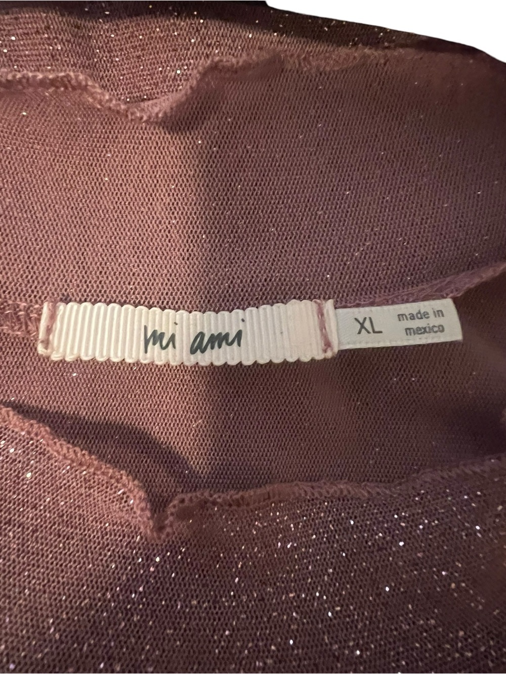 MI AMI Francescas Sparkly Mesh Long Sleeve Crop Top XL Mauve NEW Never Worn - Picture 3 of 3